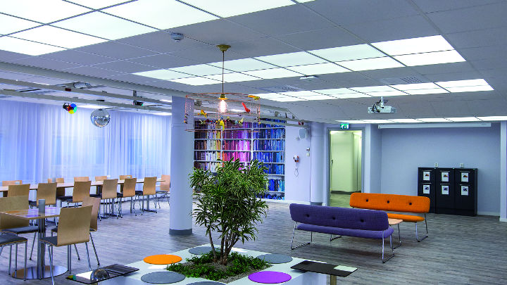 An improved atmosphere in the meeting area at E.ON office, Sweeden, illuminated with soundlight comfort lighting by Philips