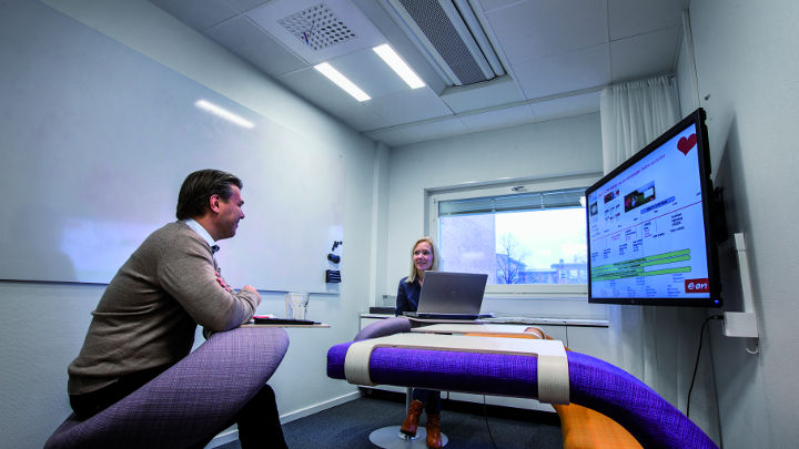 The meeting room lit up with Philips Office Lighting solutions at E.ON, Malmo