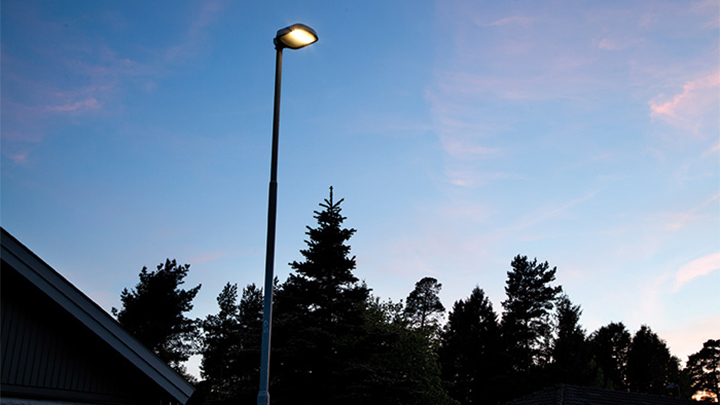 Closer look of a pole luminaire at Enköping, Sweeden 