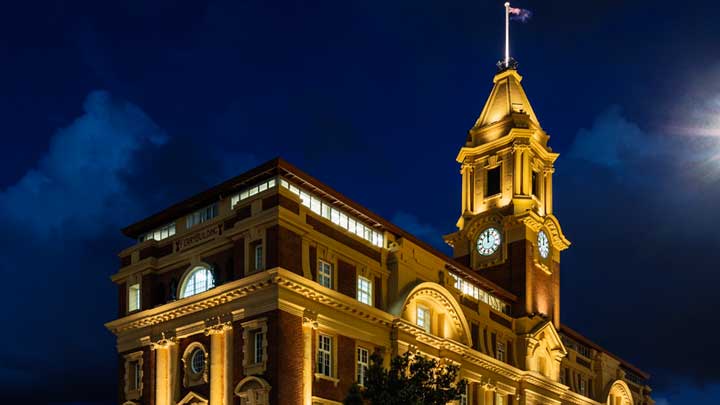 Ferry Building lighting Auckland New Zealand